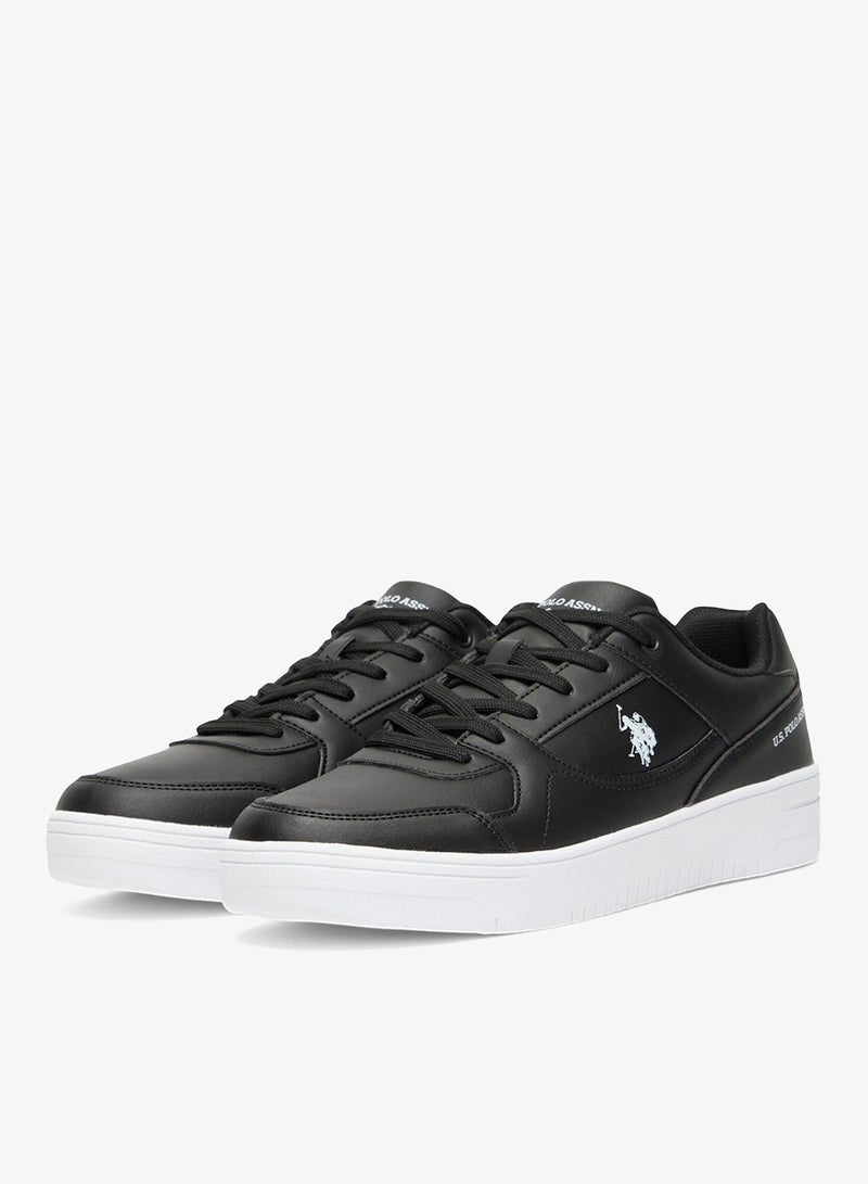 Men's Black Low-Top Sneakers - Sleek Style with Lace-Up Design Shoes and Comfort Cushioned Sole for Everyday Wear