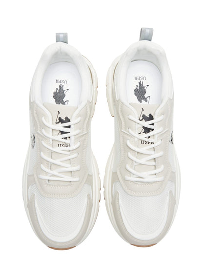 Women's White with Beige Accent Sneakers - Bold Rugged Style with Durable Sole for Outdoor Wear