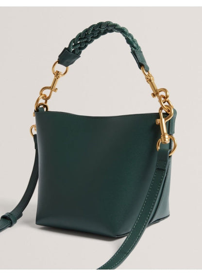 Weave Handle Leather Small Bucket Bag