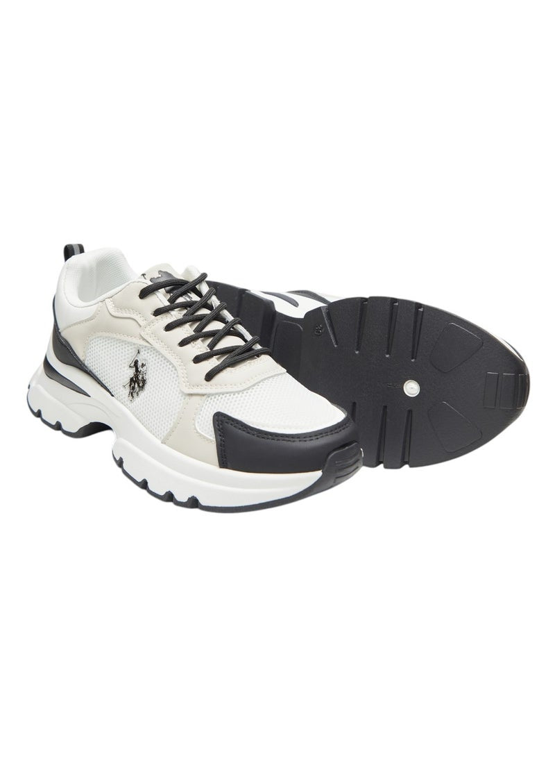 Women's White with Black Accent Sneakers - Bold Rugged Style with Durable Sole for Outdoor Wear