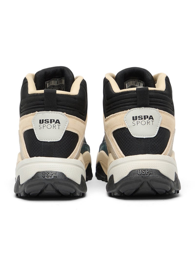 Women's Beige High-Top Sneakers - Rugged Style with Durable Sole and Multi-Color Accents for Outdoor Wear
