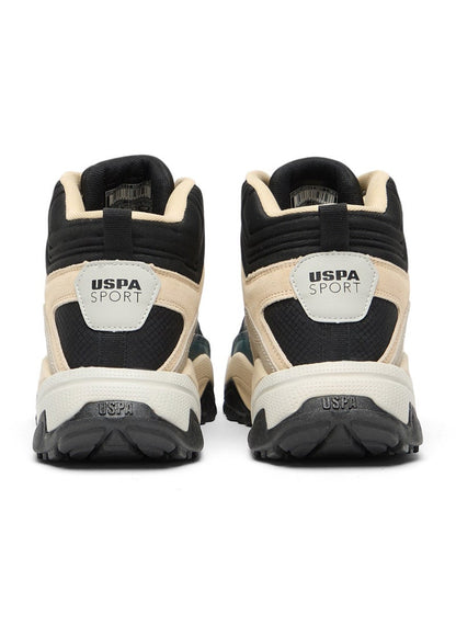 Women's Beige High-Top Sneakers - Rugged Style with Durable Sole and Multi-Color Accents for Outdoor Wear