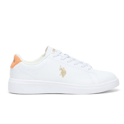 Women's White Low-Top Sneakers with Tan Accent - Lightweight Sleek Style with Lace-Up Design and Comfort Cushioned Sole for Everyday Wear