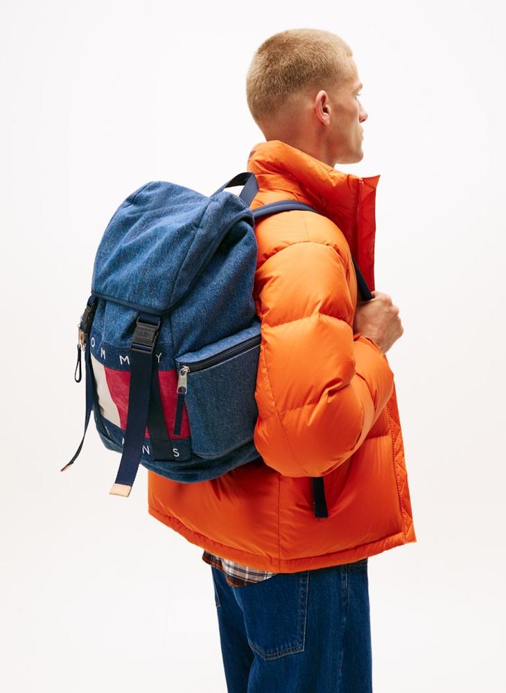 Logo Lid Open Denim Backpack