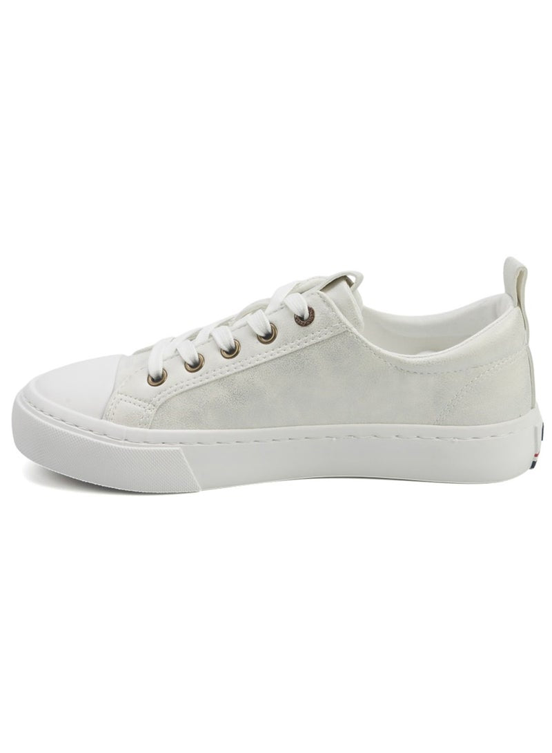 Women's White Low-Top Sneakers - Lightweight with White Sole, Comfortable Casual Shoes