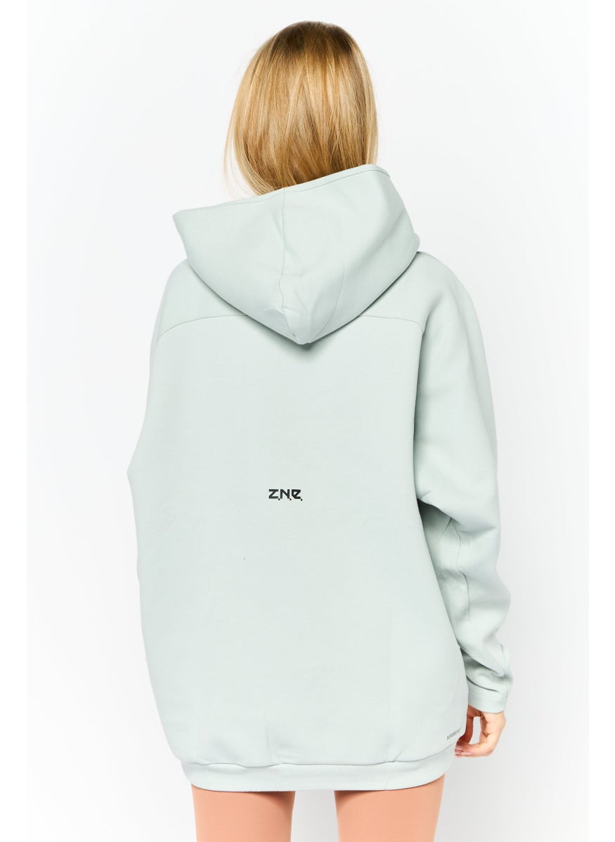 Women Sportswear Fit Brand Logo Outdoor Hoodie, Light Sage Green