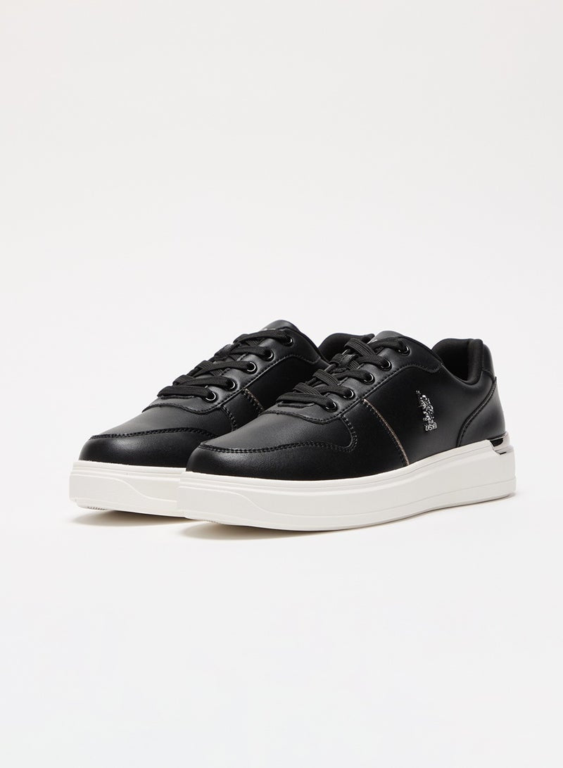 Women's Black Low-Top Sneakers - Stylish Design with White Sole Accent and Cushioned Comfort for Everyday Wear