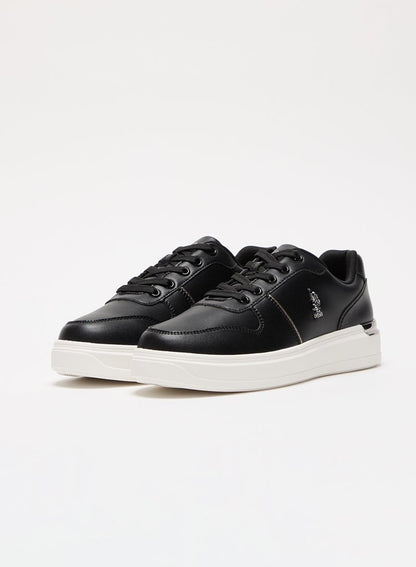 Women's Black Low-Top Sneakers - Stylish Design with White Sole Accent and Cushioned Comfort for Everyday Wear