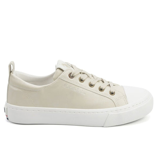 Women's Beige Low-Top Sneakers - Lightweight with White Sole, Comfortable Casual Shoes