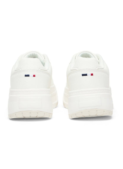 Women's White Low-Top Sneakers - Chunky Outsole With Foam Padding, Minimalist Lace-Up Design