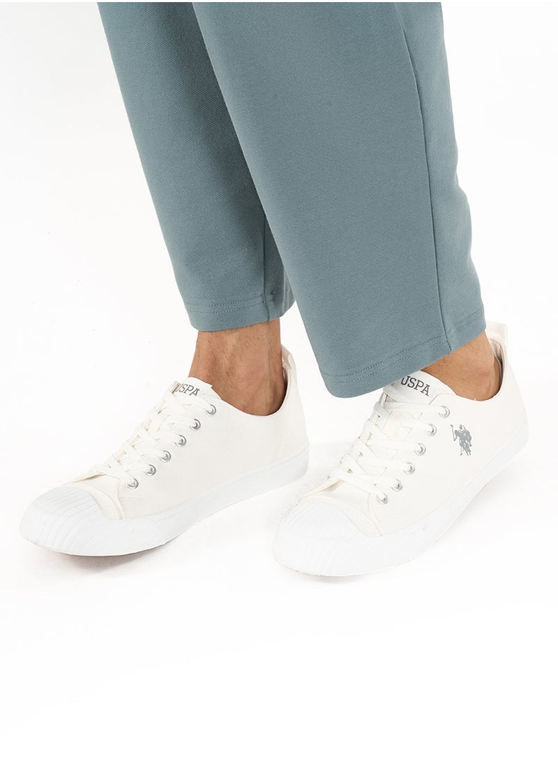 Men's White Low-Top Canvas Sneakers - Iconic Branding for a Clean Look