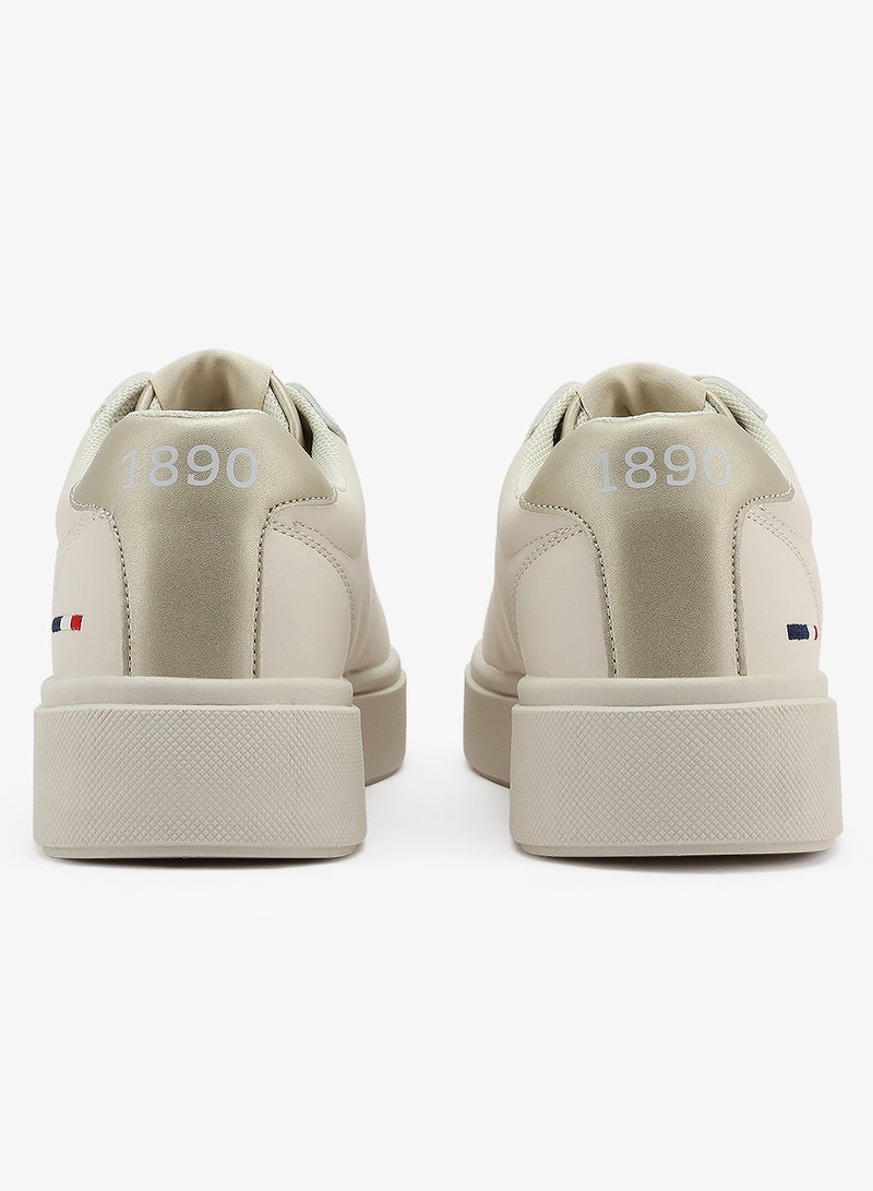 Women's Beige Low-Top Sneakers - Stylish Lace-Up Design Shoes, Perfect for Casual Outings