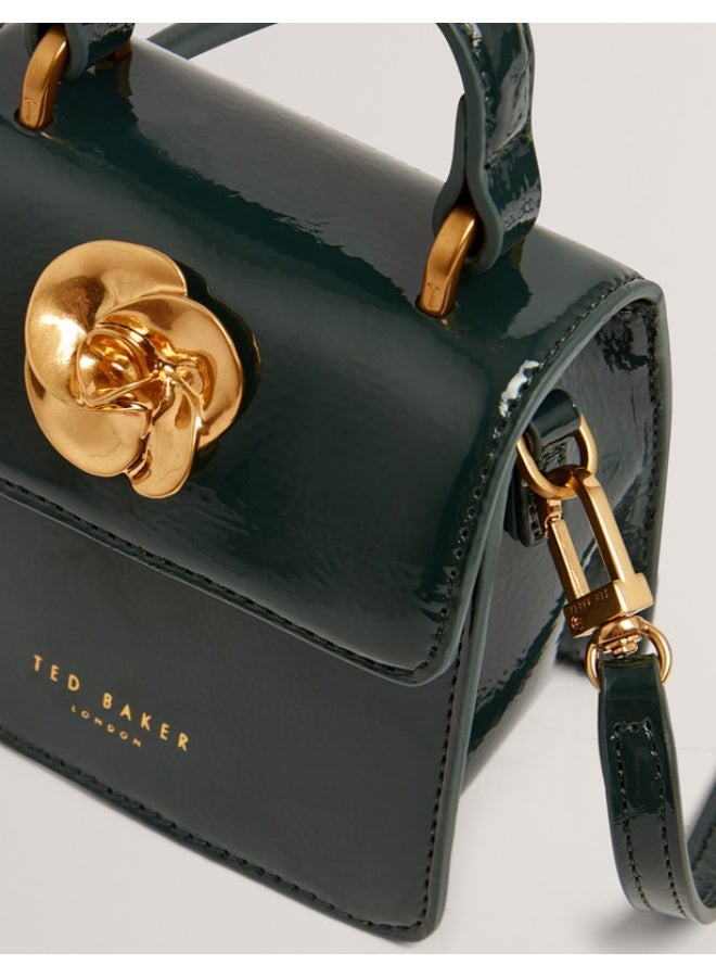 Rose Detail Square Mini Top Handle Bag