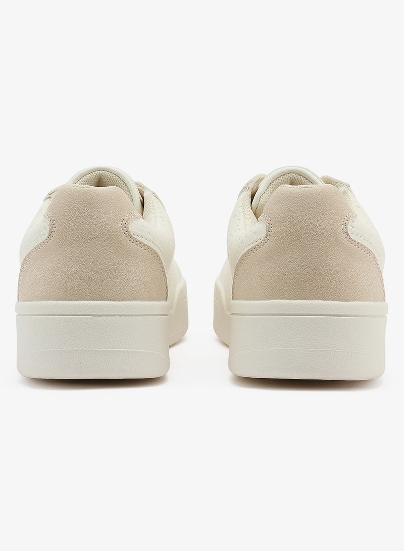 Women's White Low-Top Sneakers - Stylish Lace-Up Design Shoes, Perfect for Casual Outings