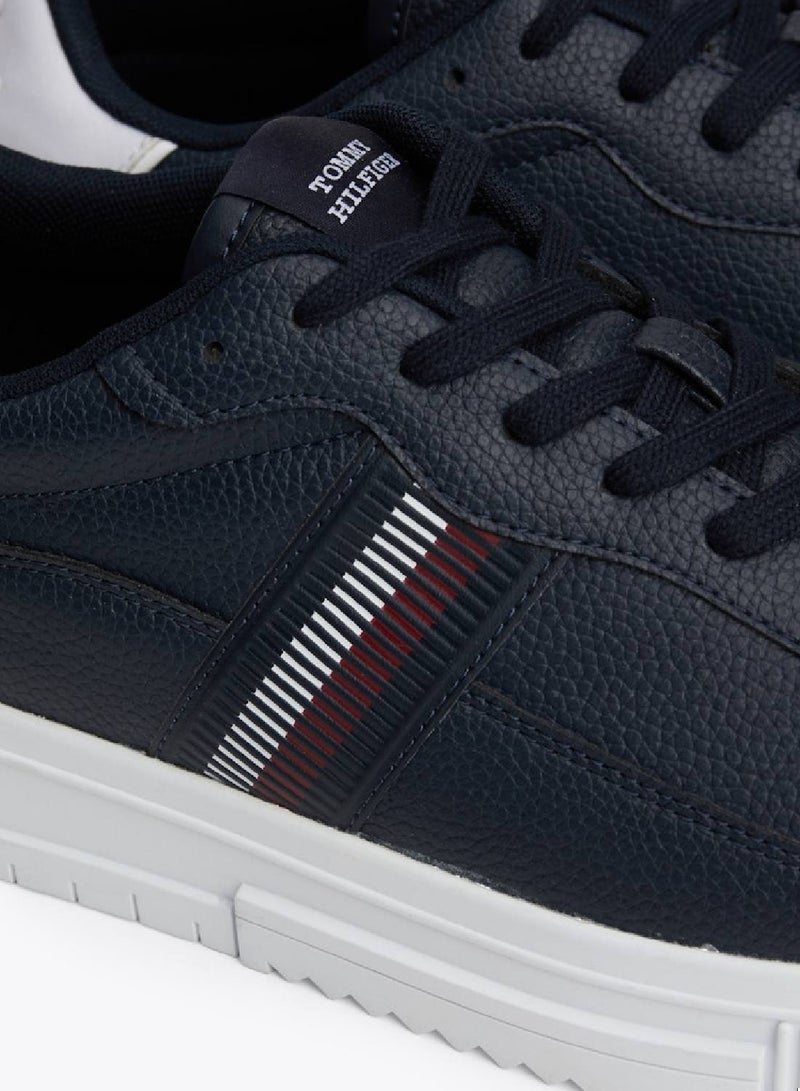 Signature Tape Textured Leather Sneakers