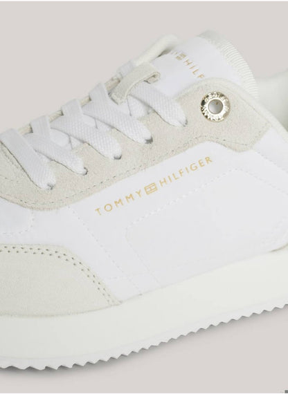Women's Suede Mixed Texture Runner Trainers -  Suede upper, White