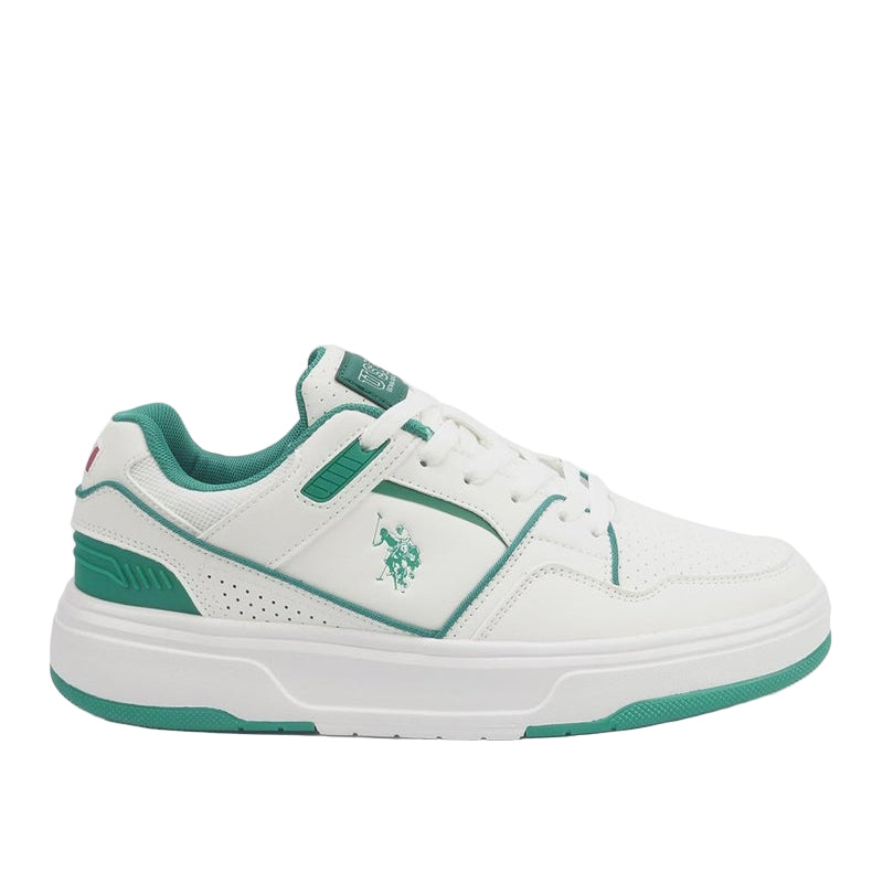 Men's White Low-Top Sneakers - Lightweight Shoes Modern Design with Green Accents