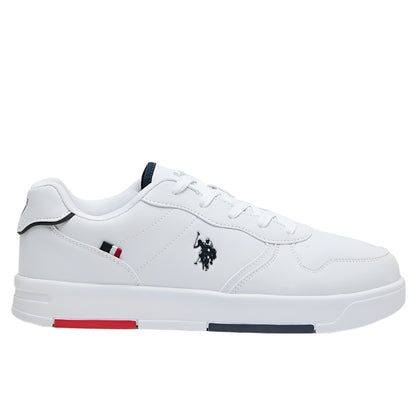 Men's White Low-Top Sneakers - Lightweight, Minimalist Design with Red & Blue Accents