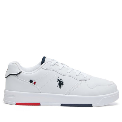 Men's White Low-Top Sneakers - Lightweight, Minimalist Design with Red & Blue Accents