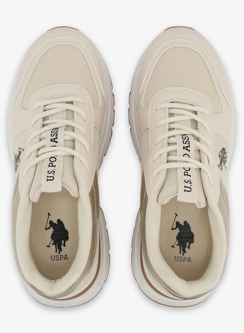 Women's Beige Low-Top Sneakers - Lightweight Shoes & Trendy Design Shoes for Everyday Wear