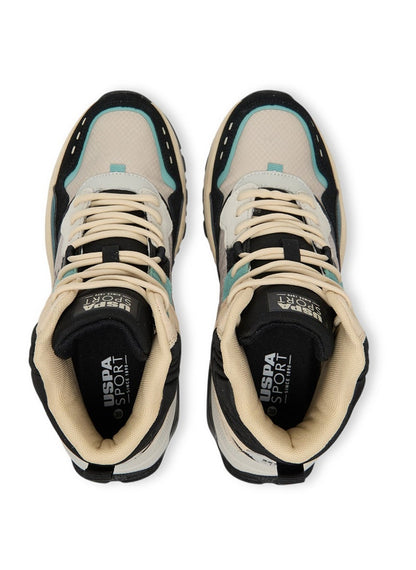 Women's Beige High-Top Sneakers - Rugged Style with Durable Sole and Multi-Color Accents for Outdoor Wear