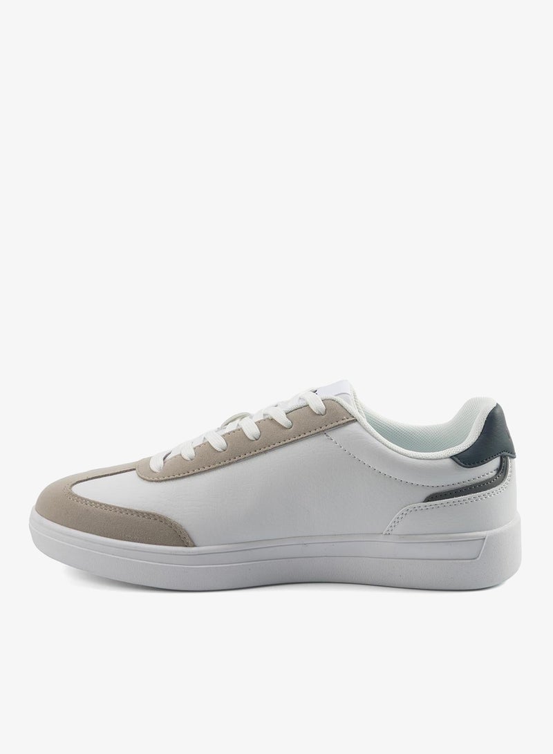 Men's White Sneakers, Stylish Contrast Design Shoes for Sporty Everyday Looks