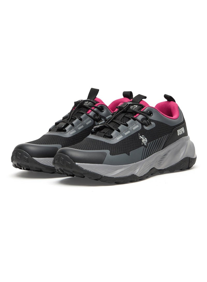 Women's Black Low-Top Sneakers - Trendy Lace-Up Design, Used For Trekking, Running