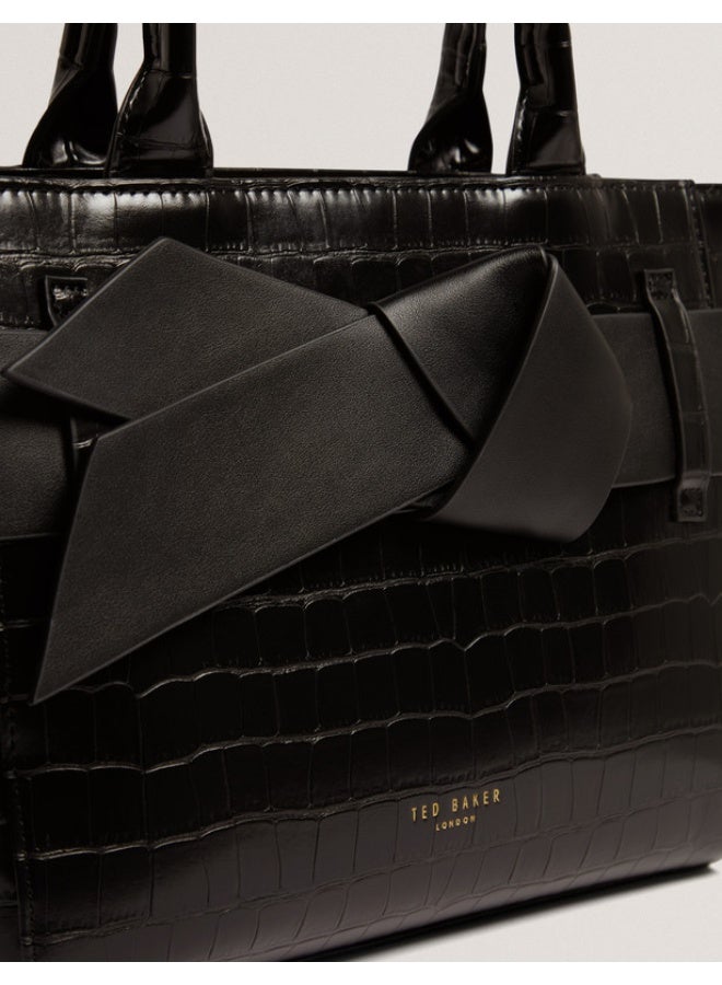 Croc Effect Knot Bow Crossbody Bag