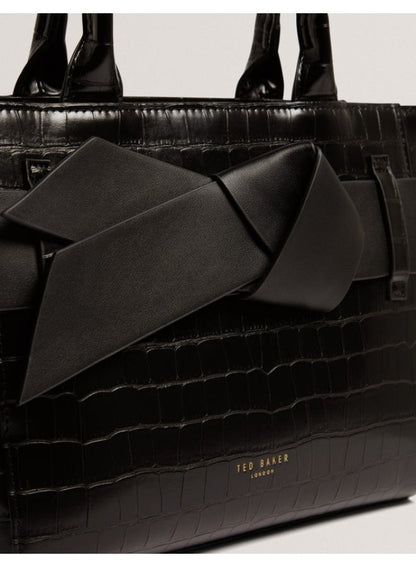 Croc Effect Knot Bow Crossbody Bag