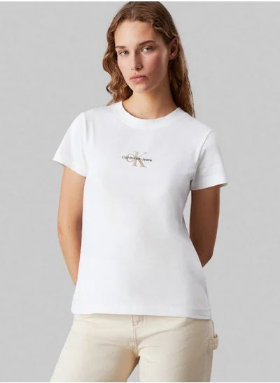 Women's Slim Monogram T-Shirt - Cotton jersey, Black