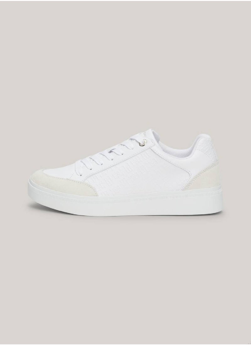 Women's Th Monogram Leather Mixed Texture Sneakers -  Leather upper, White