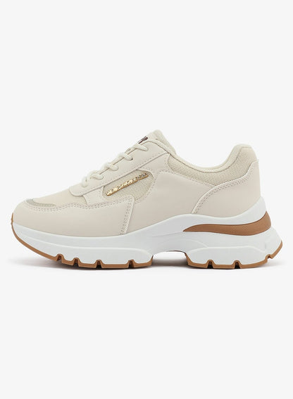 Women's Beige Low-Top Sneakers - Lightweight Shoes & Trendy Design Shoes for Everyday Wear