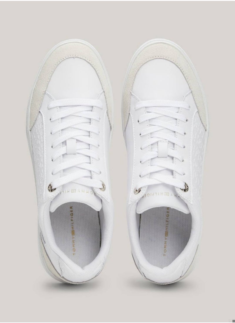 Women's Th Monogram Leather Mixed Texture Sneakers -  Leather upper, White