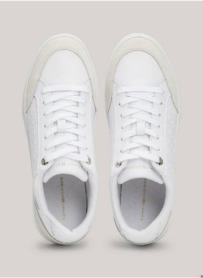 Women's Th Monogram Leather Mixed Texture Sneakers -  Leather upper, White
