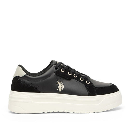Women's Black Platform Sneakers  - Stylish Lace-Up Design with Comfort Cushioned Sole for Everyday Wear