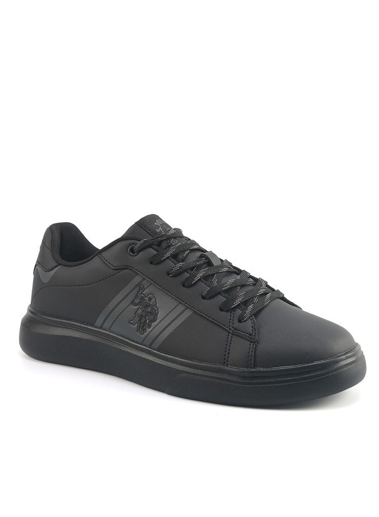 Men's Black Sneakers with Bold Side Logo – Sporty Striped Design for Effortless Everyday Styling