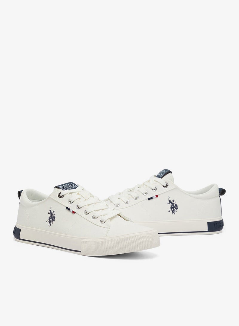 Men's White Low-Top Canvas Sneakers - Iconic Branding for a Clean Look Shoes