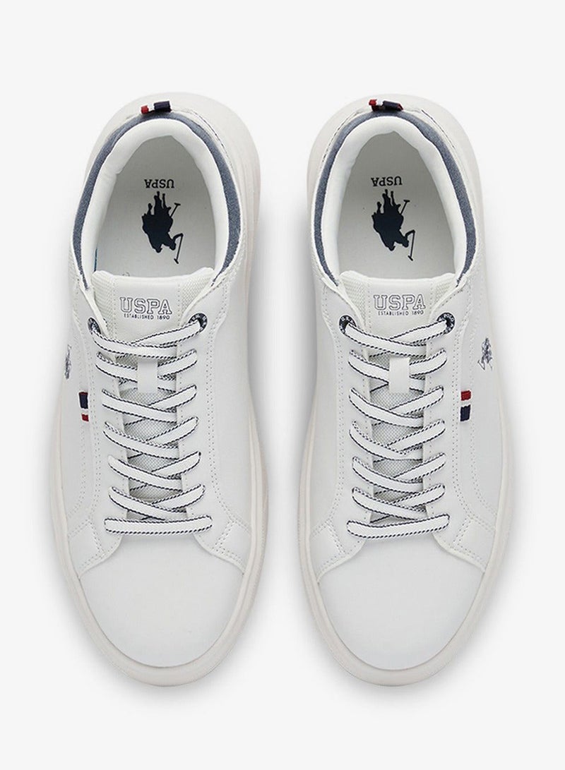 Men's White Low-Top Sneakers - Lightweight Shoes Lace-Up Design