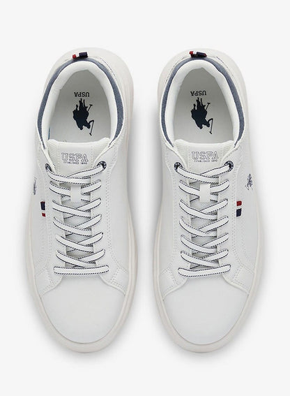 Men's White Low-Top Sneakers - Lightweight Shoes Lace-Up Design