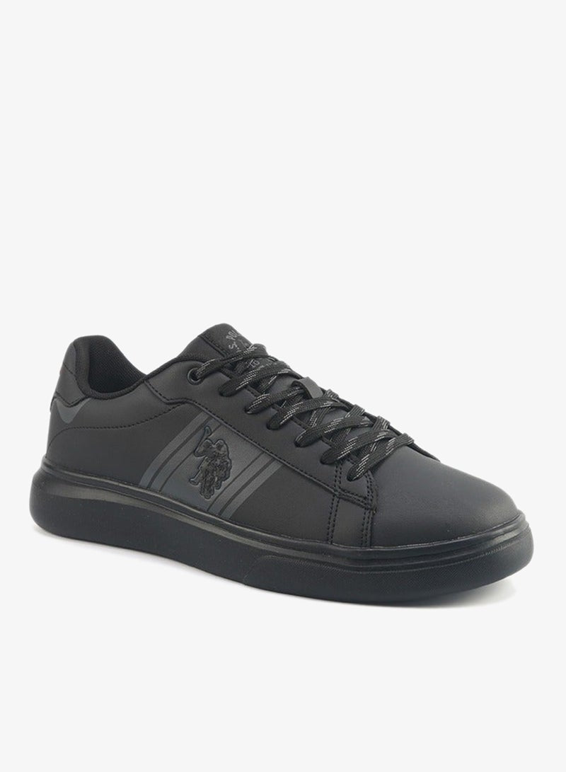 Men's Black Sneakers with Bold Side Logo Shoes - Sporty Striped Design Shoes for Effortless Everyday Styling