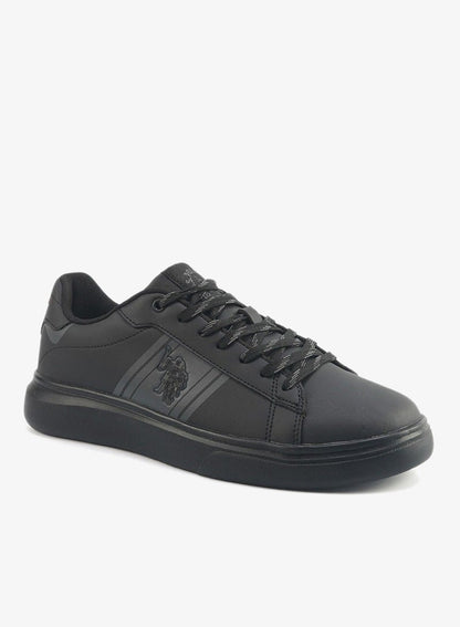 Men's Black Sneakers with Bold Side Logo Shoes - Sporty Striped Design Shoes for Effortless Everyday Styling