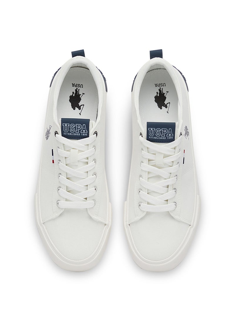 Men's White Low-Top Canvas Sneakers - Iconic Branding for a Clean Look
