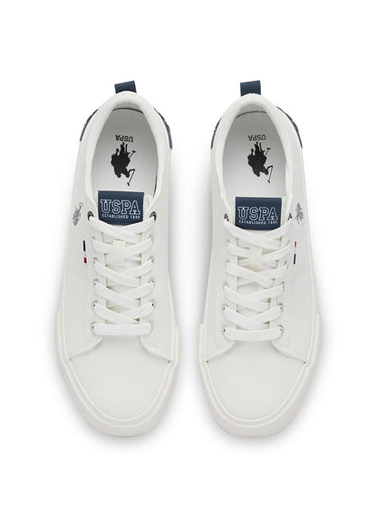 Men's White Low-Top Canvas Sneakers - Iconic Branding for a Clean Look