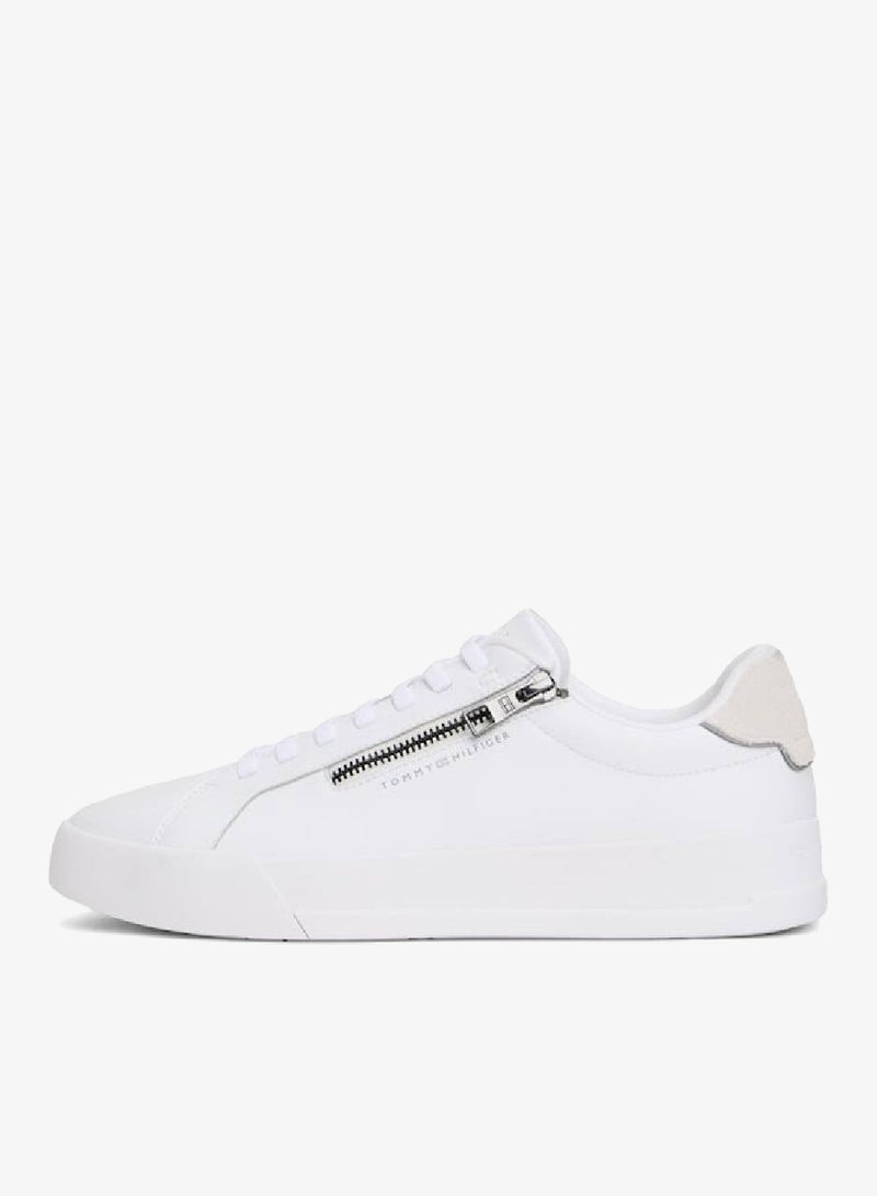 Zip-Up Court Trainers With Leather