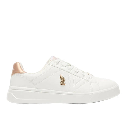 Women's White Low-Top Sneakers - Classic Style Shoes with Gold Accent and Cushioned Comfort Sole for Everyday Wear
