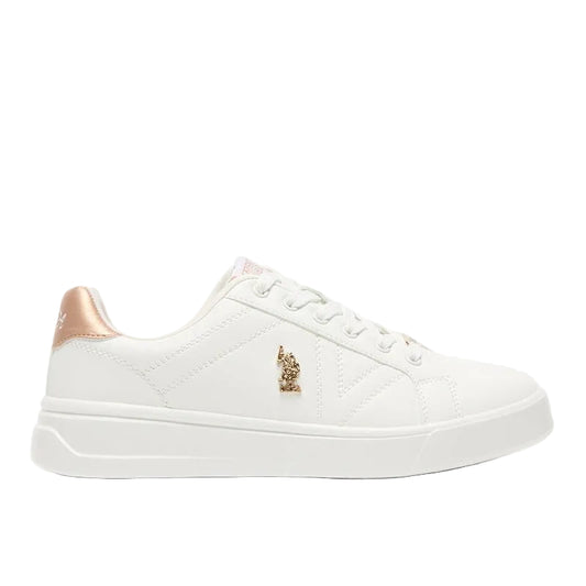 Women's White Low-Top Sneakers - Classic Style Shoes with Gold Accent and Cushioned Comfort Sole for Everyday Wear