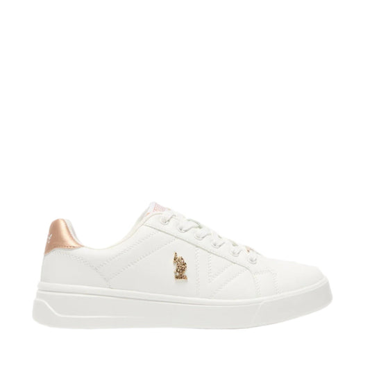 Women's White Low-Top Sneakers - Classic Style with Gold Accent and Cushioned Comfort Sole for Everyday Wear