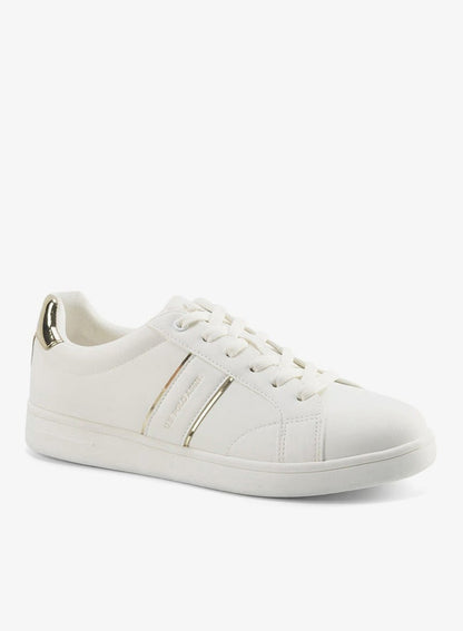 Women's White Sneakers with Metallic Accents Shoes - Sleek Design Shoes for Modern Casual Style