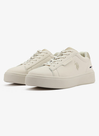 Women's Beige Low-Top Sneakers - Stylish Lace-Up Design Shoes, Perfect for Casual Outings
