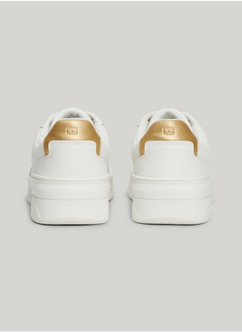 Women's Essential Metallic Detail Basketball Trainers -  Leather mix upper, Beige